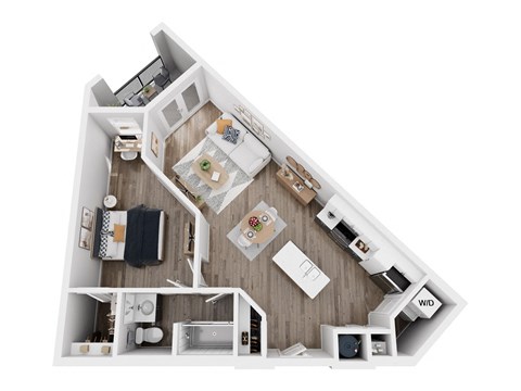 Floor plan for 1 bed, 1 bath, 737 sqft
